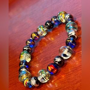 Starry Night Confetti Glass Bead Bracelet (Handmade Jewelry)